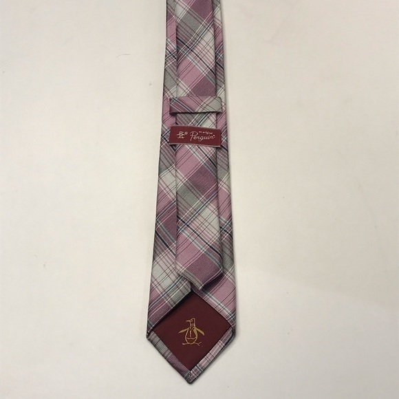 PENGUIN - 100% Silk Plaid Purple/Gray Necktie - Picture 5 of 8